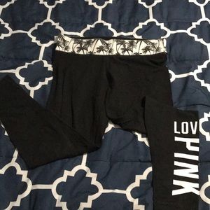 PINK yoga pants with palm tree waistband